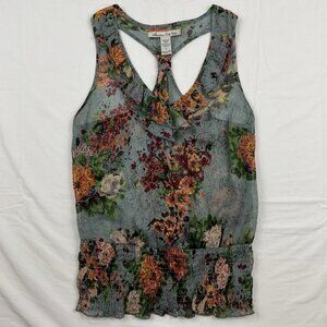 American Rag Top Womens Small Sleeveless Floral Boho Blouse Ruffle Smocked Hem